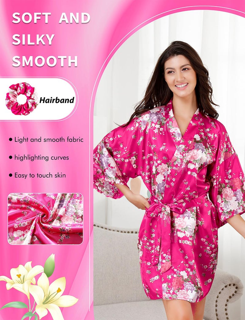 EPLAZA Women Floral Satin Robe Bridal Dressing Gown Wedding Bride Bridesmaid Kimono Sleepwear (Rose, Small-Medium) - Image 2